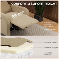 HOMCOM Fotoliu Reclinabil Electric din Catife cu Suport pentru Picioare, Tetieră Reglabilă și Porturi, 80x93x103 cm, Bej(m-5)