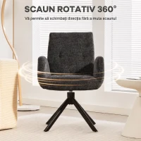 HOMCOM Fotoliu Rotativ pentru Dormitor, Material Textil cu Aspect de In și Picioare Înclinate din Oțel, Negru(m-5)