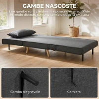 HOMCOM Poltrona Letto Singola 3 in 1 con Schienale Regolabile in 3 Livelli e Cuscino, in Tessuto Effetto Lino, Grigio(m-7)
