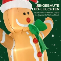 HOMCOM Aufblasbare Weihnachtsdeko 1,83 m Lebkuchenmann mit Schleife, 3 LEDs, internes Gebläse Gartendeko(m-4)