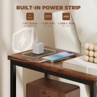 HOMCOM Side Table, Narrow Bedside Table with Charging Station, 2 Drawers, AC Outlet and 2 USB Ports for Living Room, Bedroom(m-4)