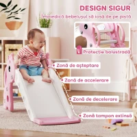 AIYAPLAY Tobogan pentru Copii cu Scară, Coș de Baschet și Minge, Design Girafă, pentru Copii 1-3 Ani, Roz(m-6)