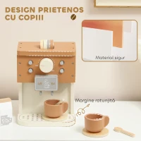AIYAPLAY Set Mașină de Cafea din Lemn pentru Copii de la 3 Ani cu Accesorii, Maro(m-5)