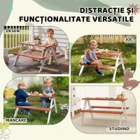 Outsunny Set Masă de Picnic și Bănci pentru Copii din Lemn, Vârsta 3-8 Ani, Maro(m-4)