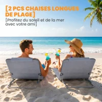 Outsunny Lot de 2 Tapis de Plage rembourré - lot de 2 Matelas de Plage - nattes de Plage - Dossier inclinable(m-4)