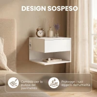 HOMCOM Set di 2 Comodini Sospesi a Parete Con Prese di Corrente, Bianco(m-4)