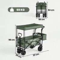 Outsunny 180L Festival Trolley on Wheels, Push & Pull Beach Cart with Removable Canopy, Wide All-Terrain Wheels, Folding Camping Trolley Cart, Adjustable Handle for Garden Fishing Shopping, Green(m-3)