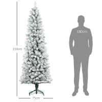HOMCOM Künstlicher Weihnachtsbaum, flammenhemmend, mit Kunstschnee, schlank, Stahlfuß, 75 x 210 cm, Grün(m-3)