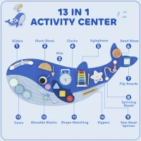 AIYAPLAY Whale Activity Wall Busy Board, 13 in 1 Montessori Inspired Sensory Wall Panel for Playroom Nursery Boys Girls 2+, Blue(m-4)