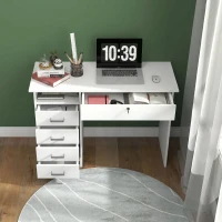 HOMCOM Birou modern cu 5 sertare și compartiment deschis cu încuietoare și 2 chei, 110x50x76cm, alb(m-8)