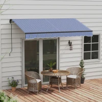 Outsunny Sonnenmarkise Markise Terrassenmarkise, inkl. Handkurbel, wetterbeständig, 247 cm x 295 cm, Blau + Weiß(m-10)