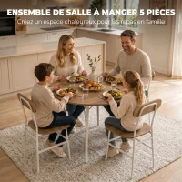 HOMCOM Ensemble table salle à manger avec 4 chaises, table de cuisine avec chaises pour 4 personnes, cadre en métal, naturel(m-4)