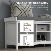 HOMCOM Bancă pentru Pantofi cu Raft Reglabil pe 3 Niveluri și 2 Sertare, din PAL, 105x35x47 cm, Alb și Gri(m-7)