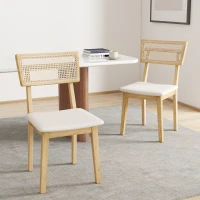 HOMCOM Lot de 2 chaises de salle à manger, chaises de cuisine avec dossier effet rotin, cadre en bois d'hévéa, bois naturel(m-2)