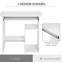 HomCom birou ergonomic, 80x45x75cm, PAL/metal, alb | AOSOM RO(m-14)
