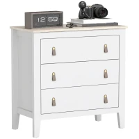 HOMCOM Comodă pentru dormitor cu 3 sertare și mânere din piele sintetică, 80x40x78,5 cm, albă(m-11)