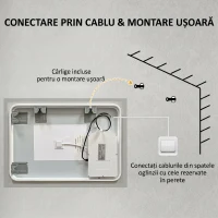 kleankin Oglinda de Baie Iluminata 800 x 600 mm cu Iluminare din Spate cu Lumini LED, Oglinda de Baie de Perete cu 3 Lumini, Intrerupator Tactil Reglabil, Folie de Dezaburire, Orizontala/Verticala(m-9)