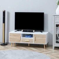 HOMCOM Mobile TV Basso per TV max 46" con Ripiano Aperto, Cassetto e 2 Armadietti, in Truciolato e Pino, 140x40x55.3 cm(m-10)