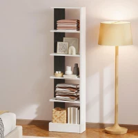 HOMCOM Bibliotecă Modernă Economisitoare de Spațiu cu 5 Rafturi din Lemn 45x21x170 cm, Alb și Negru(m-9)