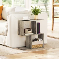 HOMCOM Side Table, Narrow End Table with Storage Shelves, S-Shaped, 3-Tier, 50W x 19.5D x 58H cm, Grey(m-10)