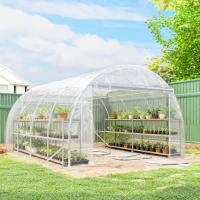 Outsunny Seră de Grădină Tip Tunel 3x4x2 m cu 2 Uși Rulabile, Seră pentru Legume cu 4 Întăriri Diagonale, Cadru din Oțel și Acoperiș PE, pentru Legume, Flori, Fructe, Anti-UV, Transparent(m-10)