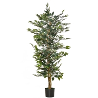 HOMCOM Pianta Finta di Ficus Alta 150cm, Decorazione per Interno ed Esterno con Vaso Incluso