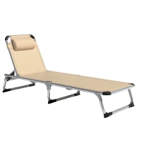 Outsunny Șezlong de plajă, Pliabil cu suport pentru cap, spătar reglabil, aluminiu și textilene, bej