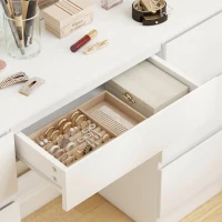 HOMCOM Masă de Toaletă pentru Machiaj cu Oglindă, Design Hollywood, 8 Lămpi LED, 7 Sertare și Taburet Tapițat, Alb(m-9)