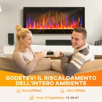 HOMCOM Camino Elettrico da Incasso con Fiamma Indipendente, 3 Modalità di Riscaldamento e Telecomando, 106.7x9.4x47 cm, Nero(m-7)