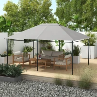 Outsunny Tetto di Ricambio 4x3 m per Gazebo Anti UV in Poliestere con Presa d'Aria, Grigio Chiaro(m-2)