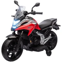 AIYAPLAY Motocicletă electrică pentru copii 3-6 ani cu licență Honda, faruri, muzică și roți ajutătoare, 107x46x75 cm, roșie(m-12)