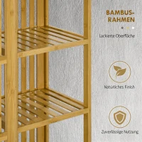 HOMCOM Dulap Deschis din Bambus cu 2 Uși Glisante, Rafturi Deschise și Bară pentru Umerașe, 145x35x165cm(m-8)
