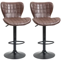 HOMCOM Bar Stools Set of 2 Adjustable Height Swivel Bar Chairs in PU Leather with Backrest & Footrest, Brown(m-1)