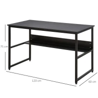 HOMCOM Computer Desk with Storage Shelf, 120 x 60cm Home Office Desk with Metal Frame, Study Table, Easy Assembly, Black(m-3)
