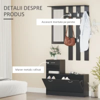 HOMCOM Mobilier de hol cu cuier, pantofar, oglindă, din PAL, 90x10x102 cm, negru(m-5)