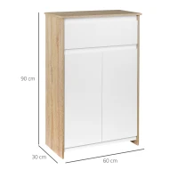 kleankin Armario de Baño con 1 Cajón y 2 Puertas Mueble Auxiliar de Estilo Moderno 60x30x90 cm Blanco y Natural(m-3)