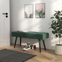 HOMCOM Bancă Tapițată pentru Dormitor, din Catifea și Oțel, 100x36x45 cm, Verde și Negru(m-9)