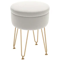HOMCOM 5L Velvet-Feel Storage Ottoman - Cream White(m-1)