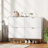 HOMCOM Zapatero Estrecho con 4 Puertas Acanaladas con Estantes Ajustables para 20 Pares de Zapatos 105x24x91,5 cm Blanco(m-8)