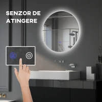 kleankin Oglindă de Baie cu Lumină LED Rotundă 80cm, 3 Culori, 3000-6500K, Oglindă de Perete Iluminată cu Interruptoare Touch, Luminozitate Reglabilă, Funcție Memorie și Anti-Ceață, IP44(m-4)
