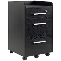 HOMCOM Dulap Portadocumente din Lemn cu 3 Sertare cu Chei de Securitate și 5 Roți, 39.2x40x65.4 cm, Negru(m-11)