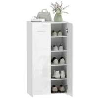 HOMCOM Meuble à chaussures 10 paires, armoire à chaussures à haute brillance 5 niveaux, étagères réglables, 55x36x108cm, blanc(m-11)