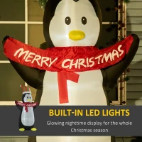 HOMCOM 8ft Inflatable Penguin & Christmas Banner Decoration Indoor Outdoor Weather-Resistant Shell Fun Cute(m-4)