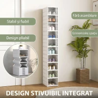 HOMCOM Pantofar Pliabil Slim, Modular, cu 10 Cutii pentru Pantofi, Economisire Spațiu, Fără Montaj, Alb(m-4)