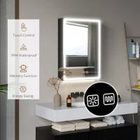 HOMCOM Dulap cu Oglindă pentru Baie cu Lumină LED și Priză pentru Aparat de Ras, Dulap Suspendat cu Pad Anti-Ceață, Reglare Luminozitate, 3 Culori, Negru(m-9)