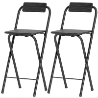 HOMCOM, Set 2 Scaune de Bar Pliabile, Cu Suport pentru Picioare, din Lemn și Oțel, 37x45x87 cm, Negru(m-12)