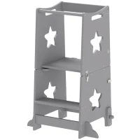 AIYAPLAY Scară Montessori Convertibilă în Set de Masă și Scaune cu Bară de Siguranță, din Lemn, 60x44.5x86 cm, Gri(m-12)
