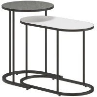 HOMCOM Lot de 2 tables basses gigognes, tables d'appoint empilable style contemporain, cadre en métal gris et blanc(m-1)