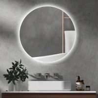 kleankin Oglindă Baie cu Lumini LED Reglabile, Comutatoare Touch și Design Anti-aburire, Ø70 cm(m-2)