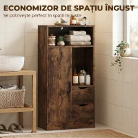 HOMCOM Dulap Baie Îngust cu 2 Sertare și Rafturi Reglabile pentru Bucătărie, Living, Hol, Maro Rustic(m-6)